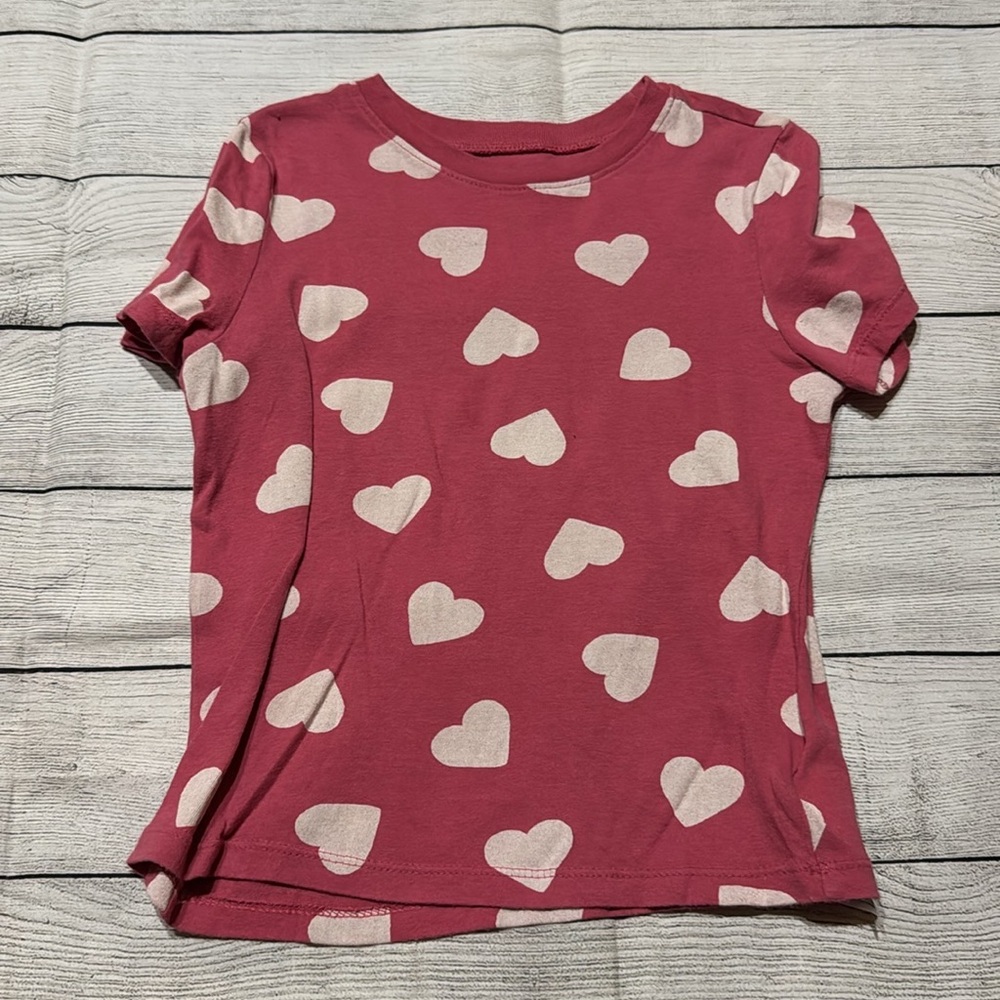 Old Navy Pink & White Heart Print Short Sleeve Shirt size 5T